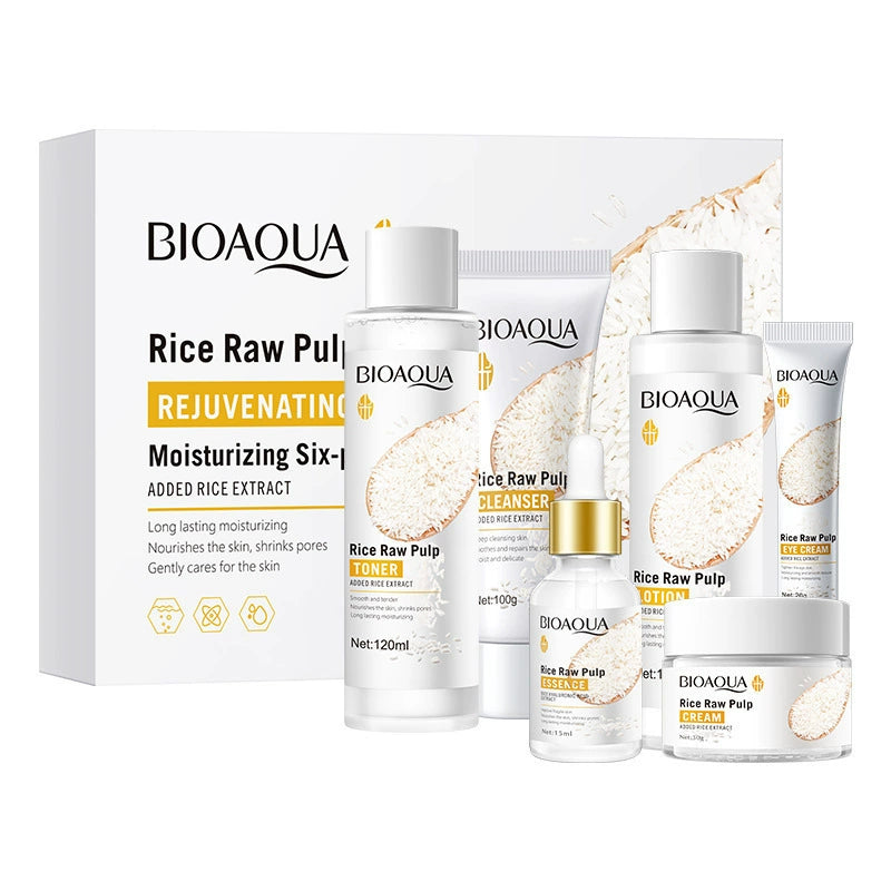 6pcs/set Rice Raw Pulp Skin Care Sets Face Cream Serum