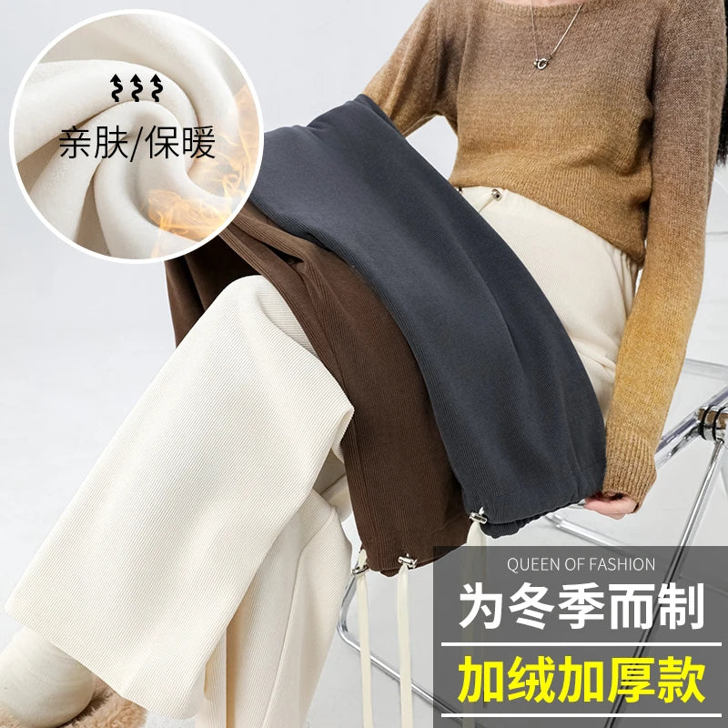 Waist Wide Legs Pants Plus Size Women Straight