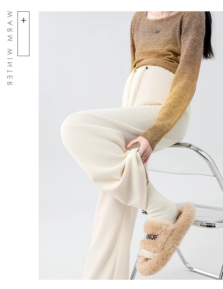 Waist Wide Legs Pants Plus Size Women Straight