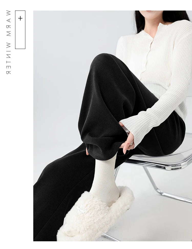 Waist Wide Legs Pants Plus Size Women Straight