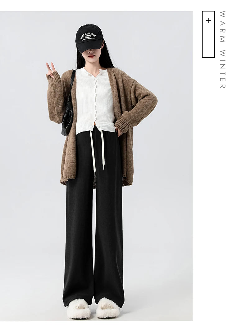 Waist Wide Legs Pants Plus Size Women Straight