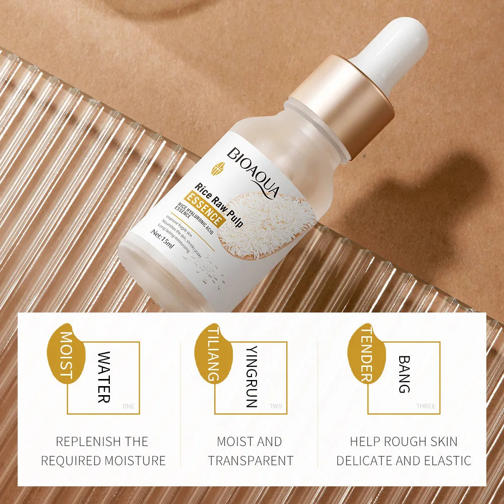 BIOAQUA Rice Raw Pulp Serum Hyaluronic Acid Face Essence Nourishing Moisturizing Whitening Anti-Wrinkle Serum Facial Skin Care
