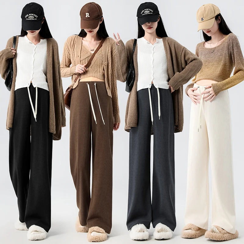 Waist Wide Legs Pants Plus Size Women Straight