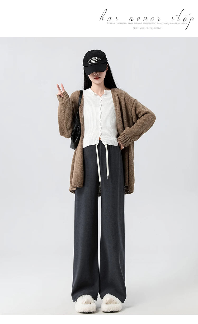 Waist Wide Legs Pants Plus Size Women Straight