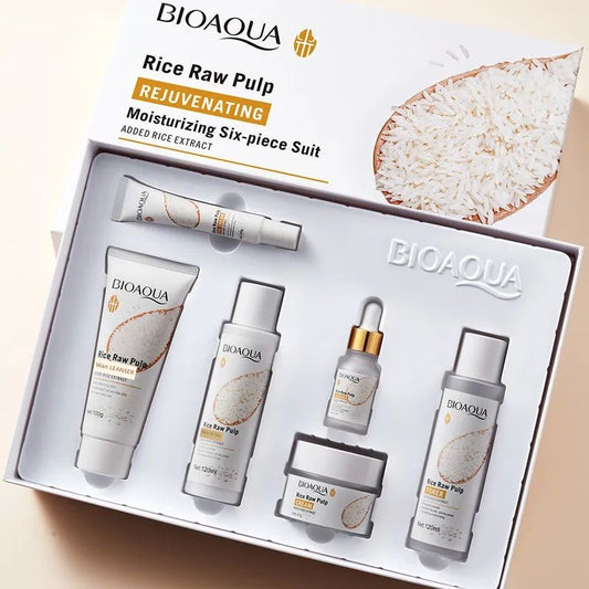 6pcs/set Rice Raw Pulp Skin Care Sets Face Cream Serum