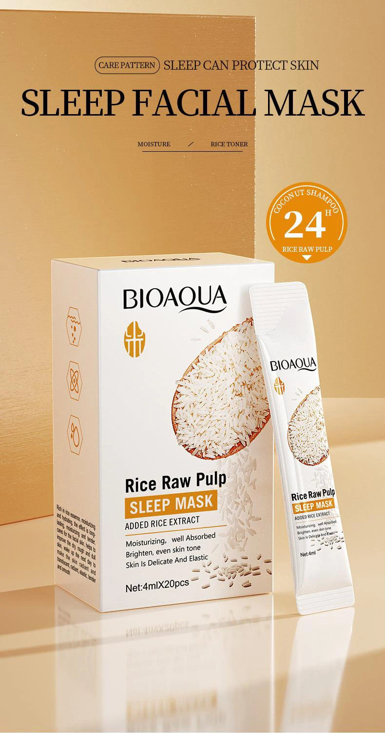20pcs BIOAQUA Rice Raw Pulp Sleeping Masks Brightening Firming Hydrating Moisturizing Face Mask skincare Sleep Facial Masks