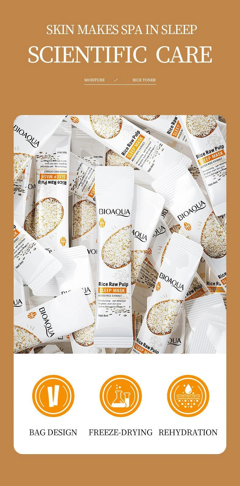 20pcs BIOAQUA Rice Raw Pulp Sleeping Masks Brightening Firming Hydrating Moisturizing Face Mask skincare Sleep Facial Masks