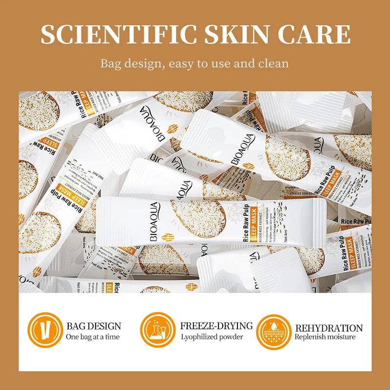 20pcs BIOAQUA Rice Raw Pulp Sleeping Masks Brightening Firming Hydrating Moisturizing Face Mask skincare Sleep Facial Masks