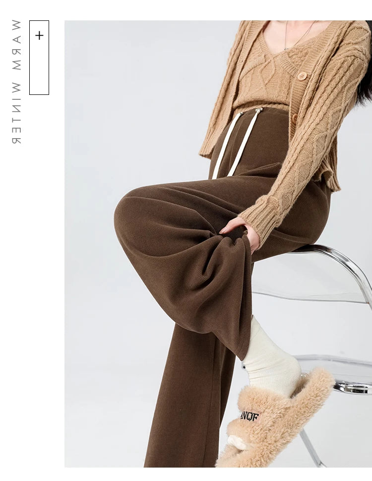 Waist Wide Legs Pants Plus Size Women Straight